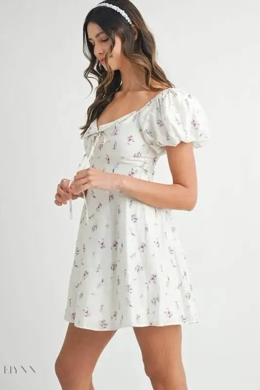 MABLE Floral Print Puff Sleeve Mini Dress - EBYNN
