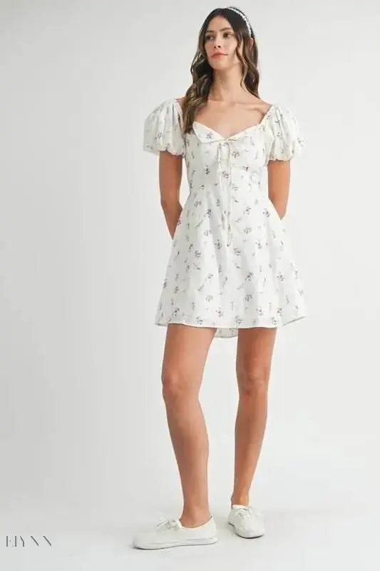 MABLE Floral Print Puff Sleeve Mini Dress - EBYNN
