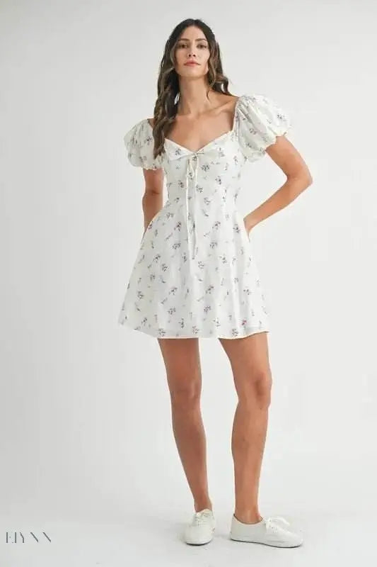 MABLE Floral Print Puff Sleeve Mini Dress - EBYNN