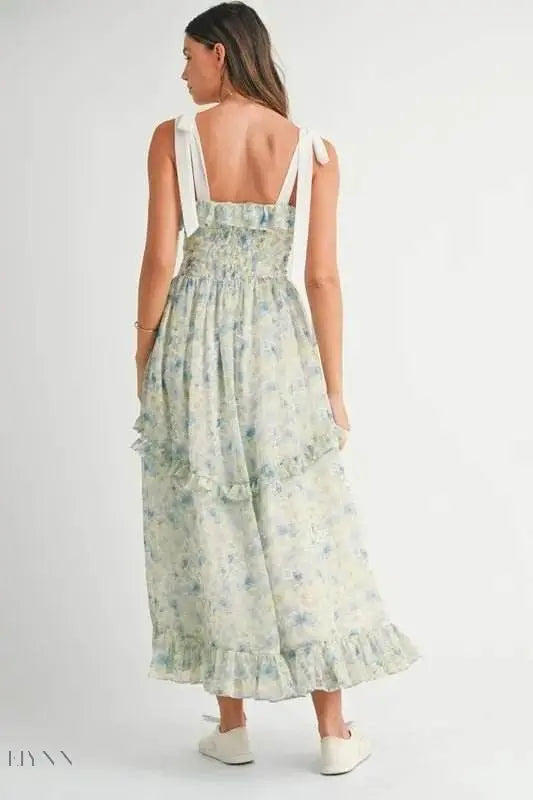 MABLE Floral Printed Shoulder Strap Midi Dress - EBYNN