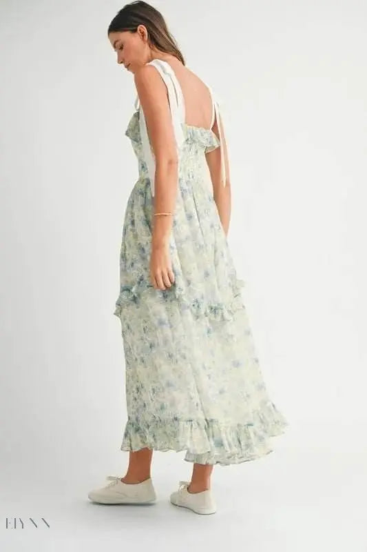 MABLE Floral Printed Shoulder Strap Midi Dress - EBYNN