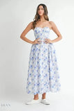 Floral Printed Midi Dress with Sweetheart Neckline - EBYNN