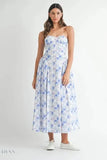 Floral Printed Midi Dress with Sweetheart Neckline - EBYNN