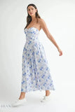 Floral Printed Midi Dress with Sweetheart Neckline - EBYNN