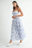 Floral Printed Midi Dress with Sweetheart Neckline - EBYNN