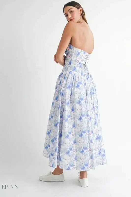 Floral Printed Midi Dress with Sweetheart Neckline - EBYNN