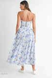 Floral Printed Midi Dress with Sweetheart Neckline - EBYNN