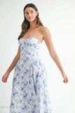 Floral Printed Midi Dress with Sweetheart Neckline - EBYNN