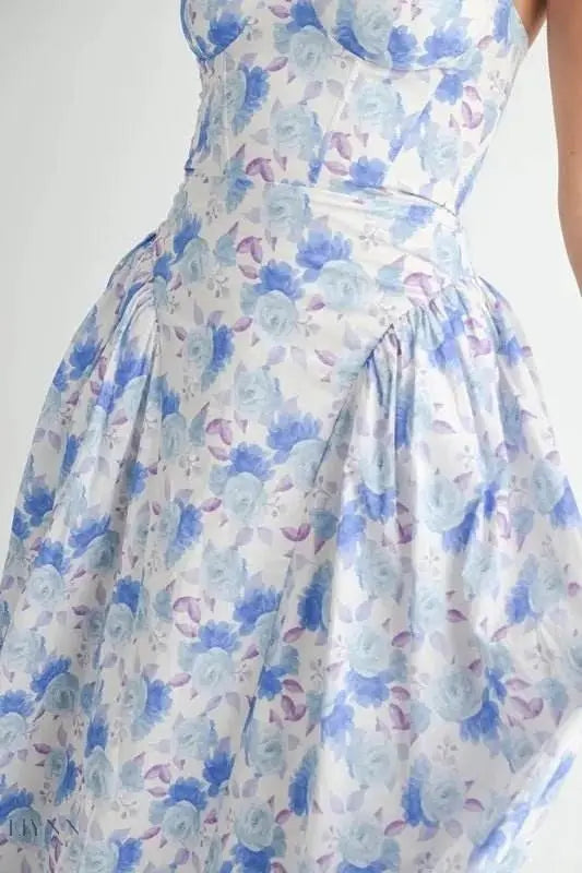Floral Printed Midi Dress with Sweetheart Neckline - EBYNN