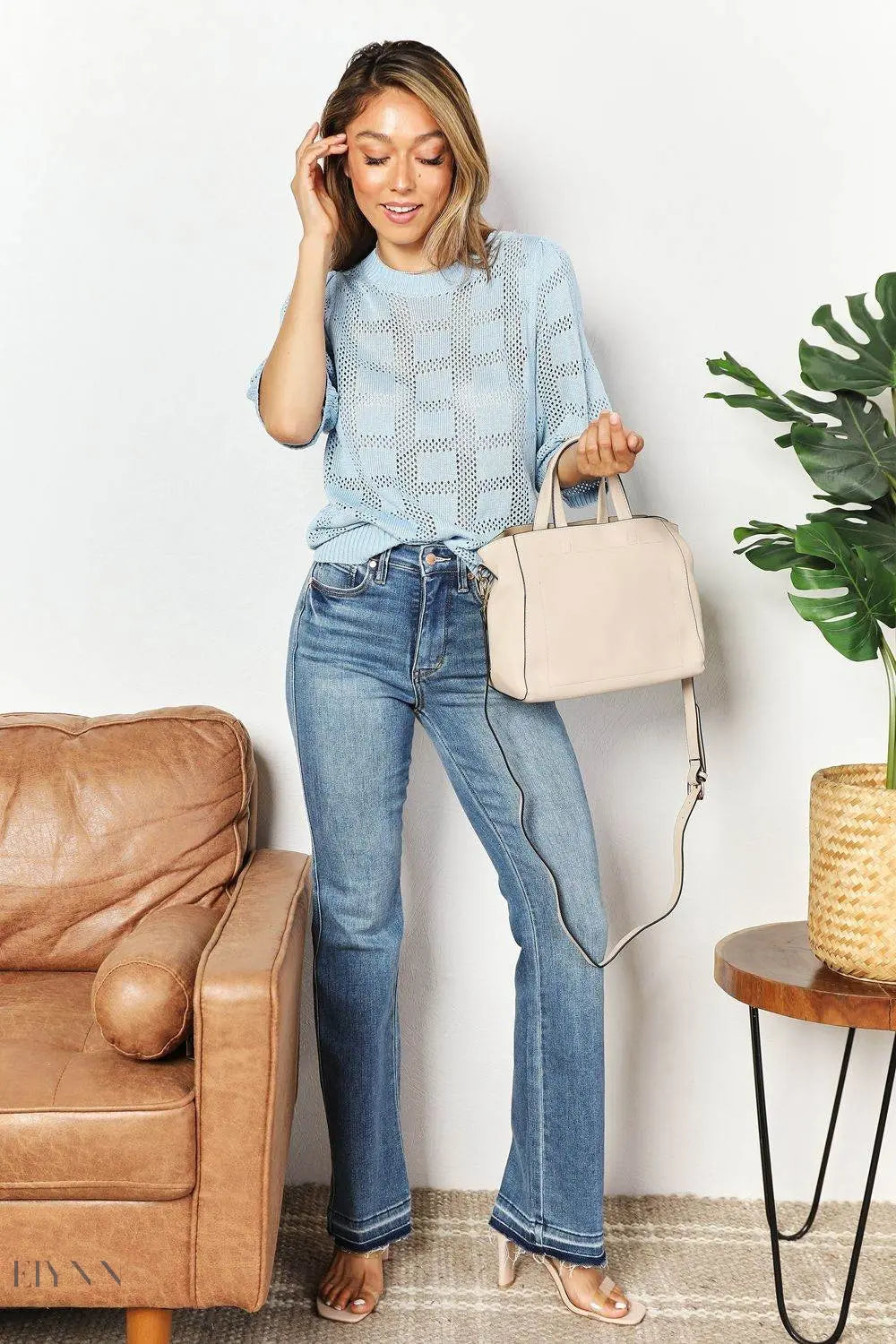 Mandy Ribbed Knit Top with Trimmed Round Neck - EBYNN