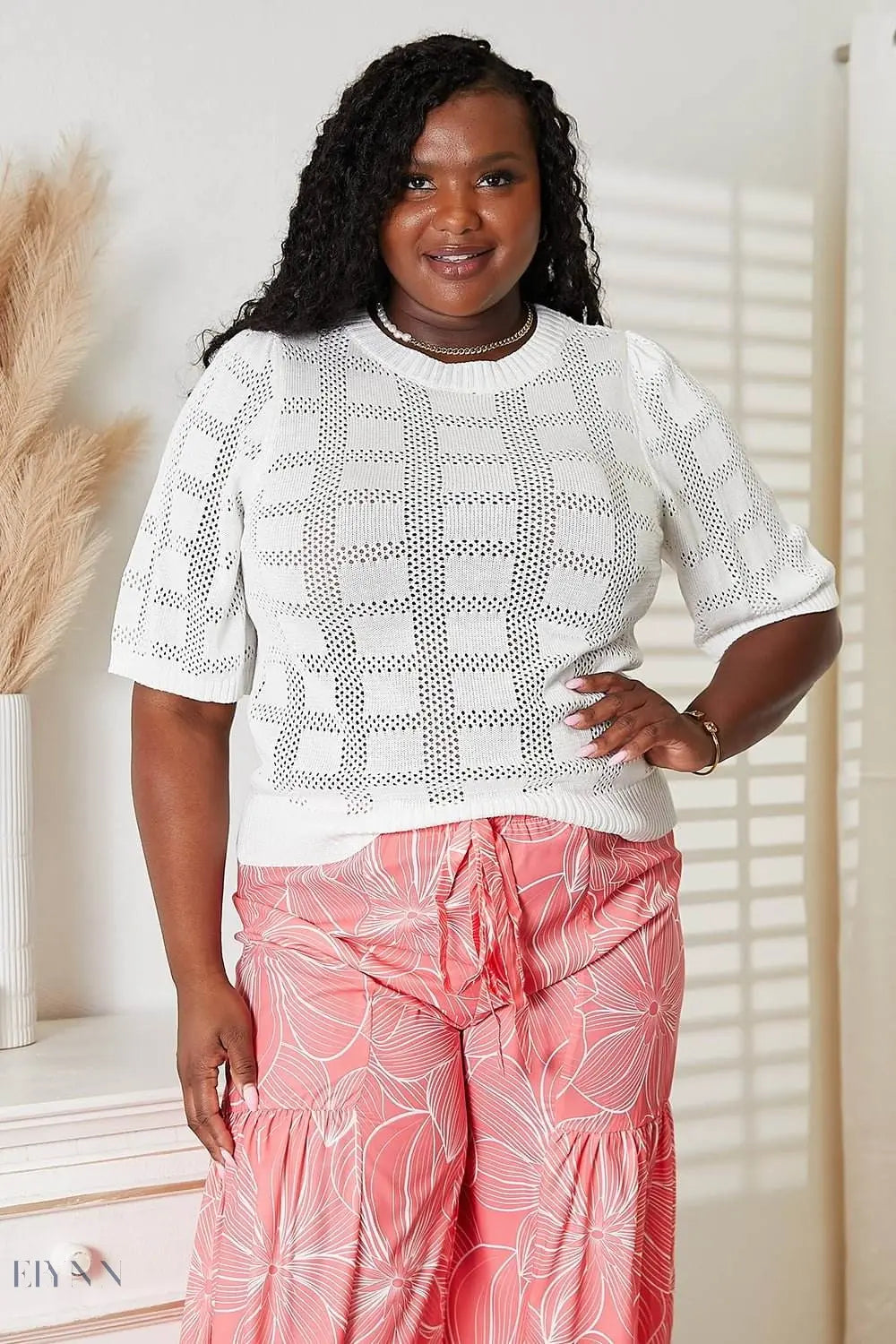 Mandy Ribbed Knit Top with Trimmed Round Neck - EBYNN