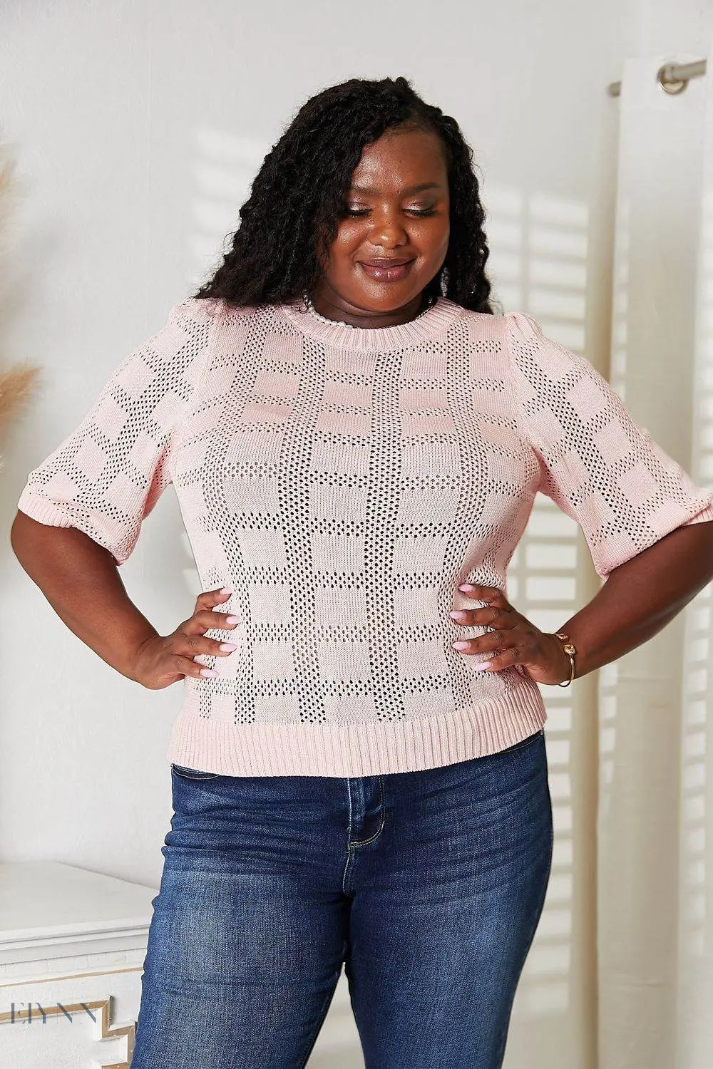 Mandy Ribbed Knit Top with Trimmed Round Neck - EBYNN