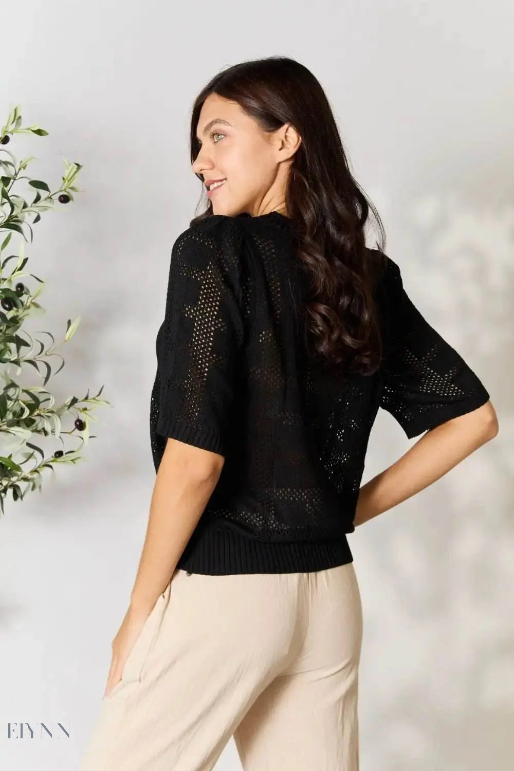 Mandy Ribbed Knit Top with Trimmed Round Neck - EBYNN