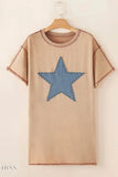 Mineral Wash Star T-Shirt Dress with Stud Beaded Pockets - EBYNN