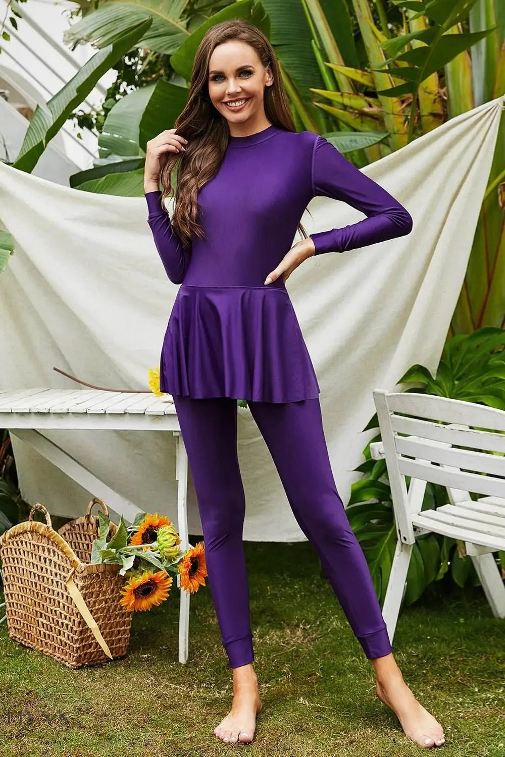 Mock Neck Long Sleeve One-Piece Swimwear - EBYNN