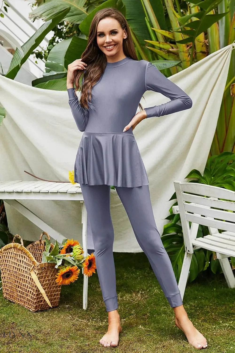 Mock Neck Long Sleeve One-Piece Swimwear - EBYNN