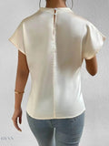 Mock Neck Satin Blouse with Short Sleeves for Effortless Chic Style - EBYNN
