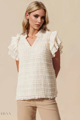 Oh Full Size Frill Blouse with Notched Flounce Sleeves - EBYNN