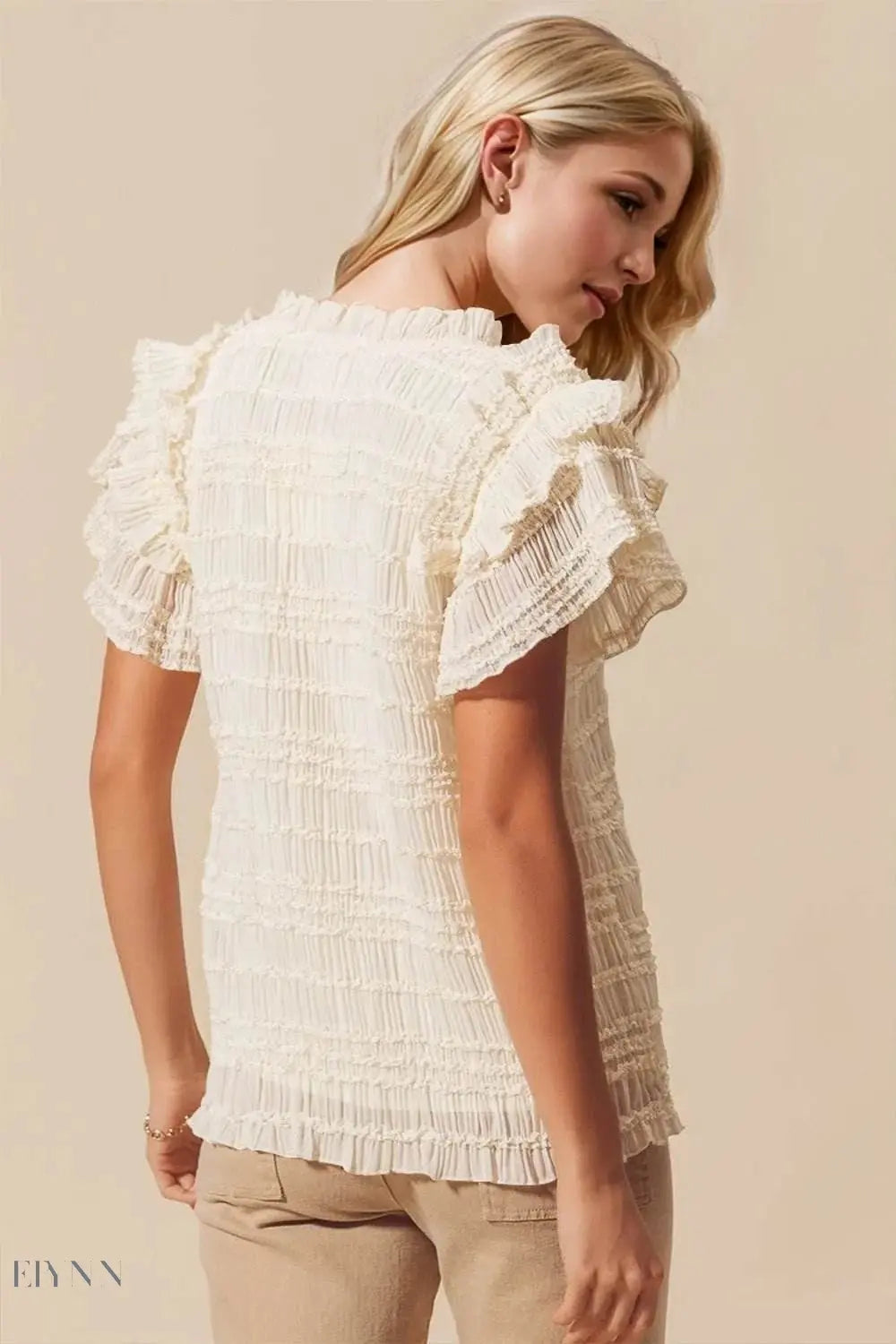 Oh Full Size Frill Blouse with Notched Flounce Sleeves - EBYNN