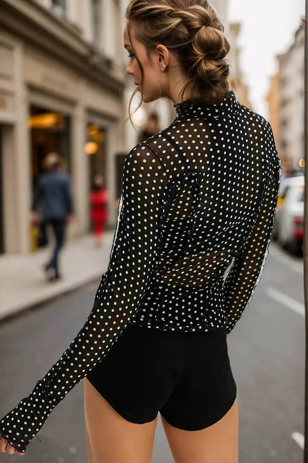 Frill Printed Long Sleeve Top with Mock Neck and Stylish Design - EBYNN