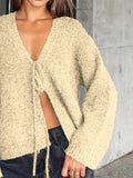 Open Front Cardigan Sweater with Tied Design - EBYNN