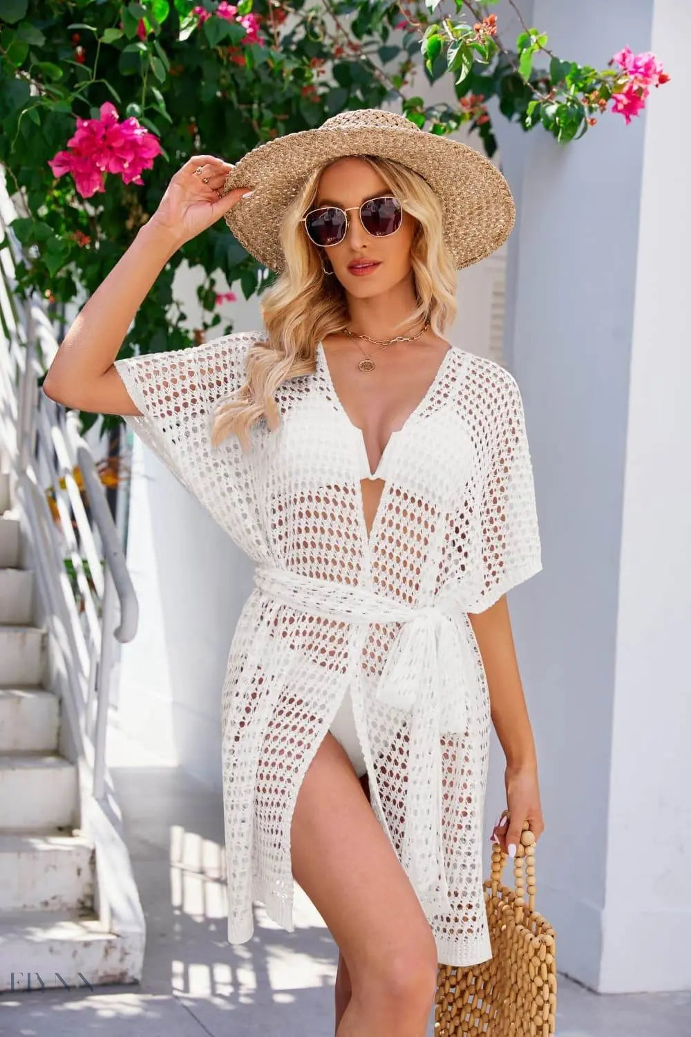Openwork Tie Waist Cover Up - EBYNN