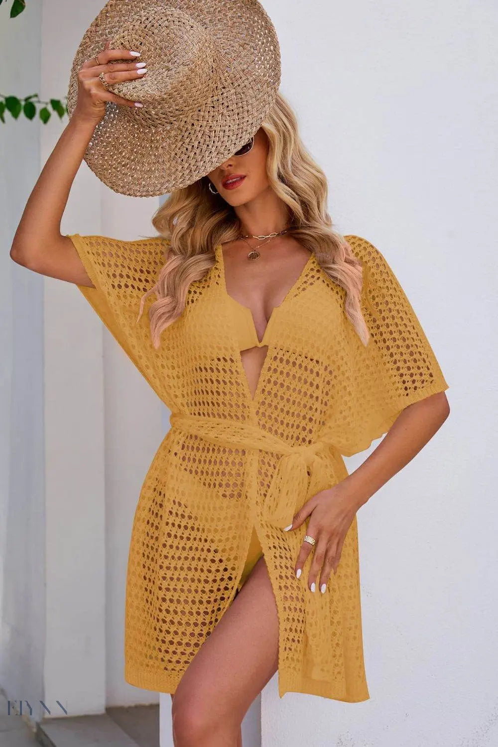 Openwork Tie Waist Cover Up - EBYNN