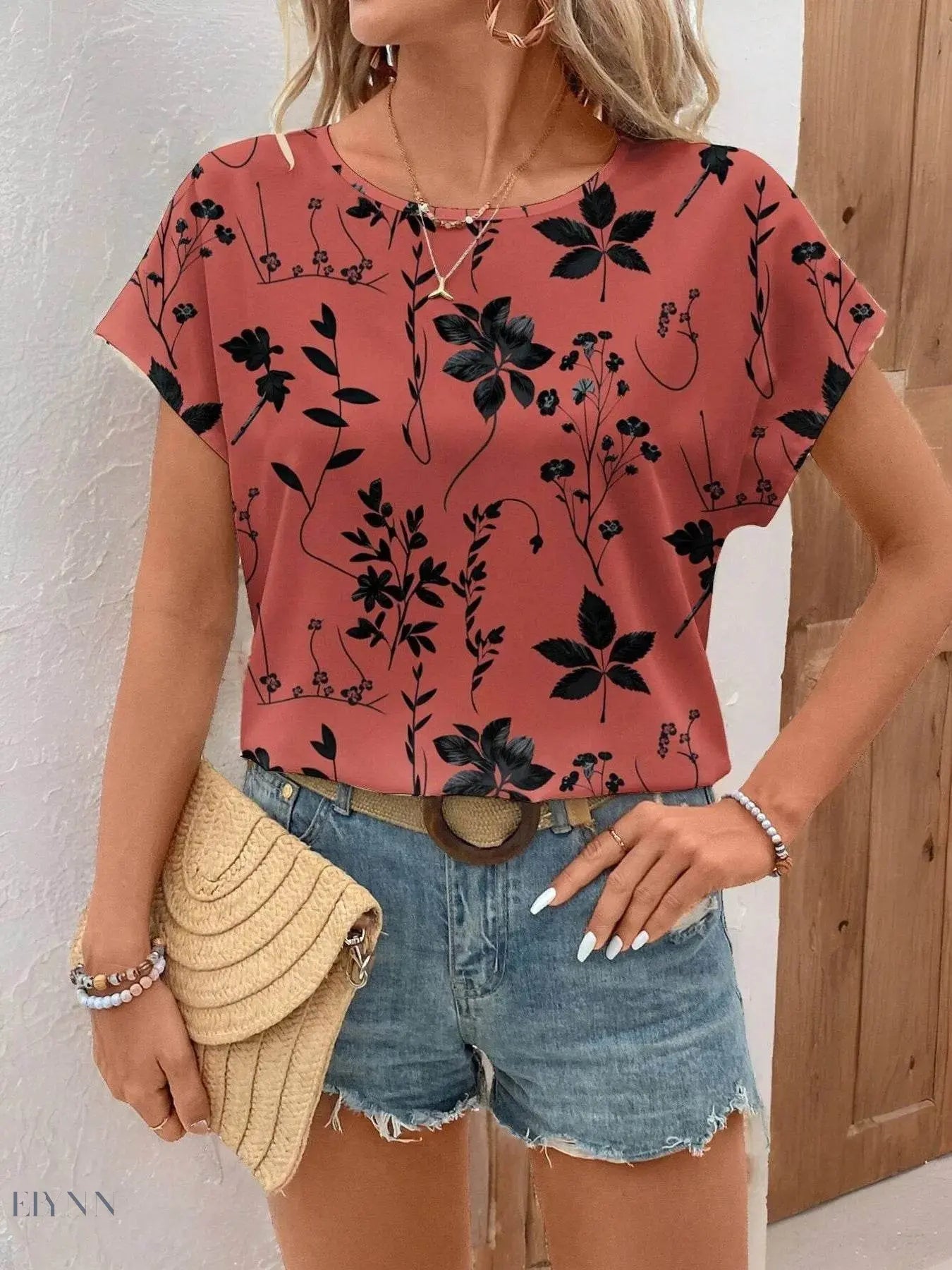 Printed Short Sleeve Blouse for Effortless Style and Comfort - EBYNN