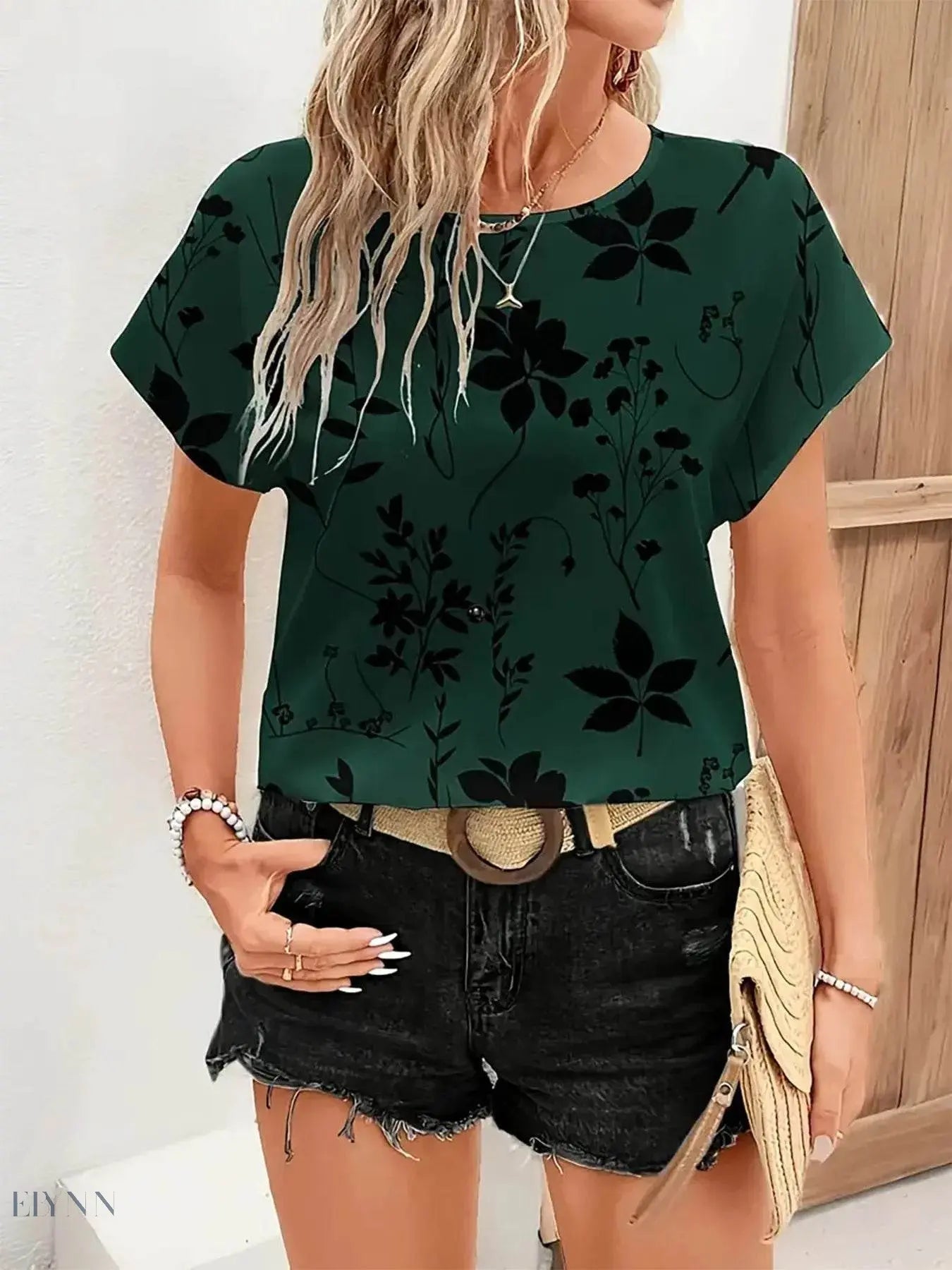 Printed Short Sleeve Blouse for Effortless Style and Comfort - EBYNN