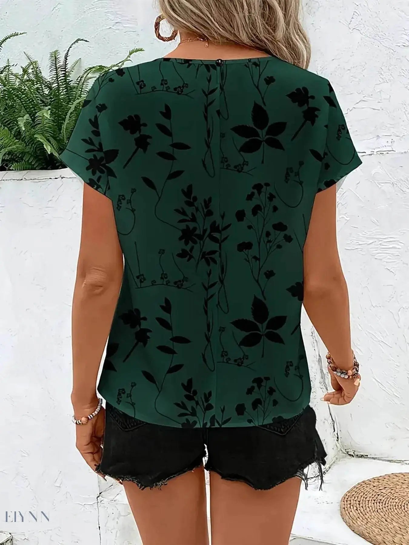Printed Short Sleeve Blouse for Effortless Style and Comfort - EBYNN