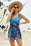 Printed Ruched Swim Dress and Swim Bottoms Set - EBYNN