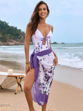 Printed Spaghetti Strap One-Piece Swimwear & Cover Up Set - EBYNN