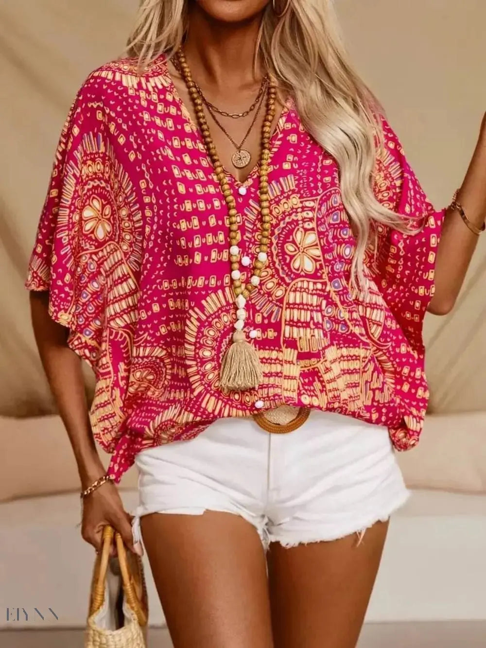 Printed V-Neck Half Sleeve Top for Effortless Style - Perfect Printed V-Neck Top - EBYNN