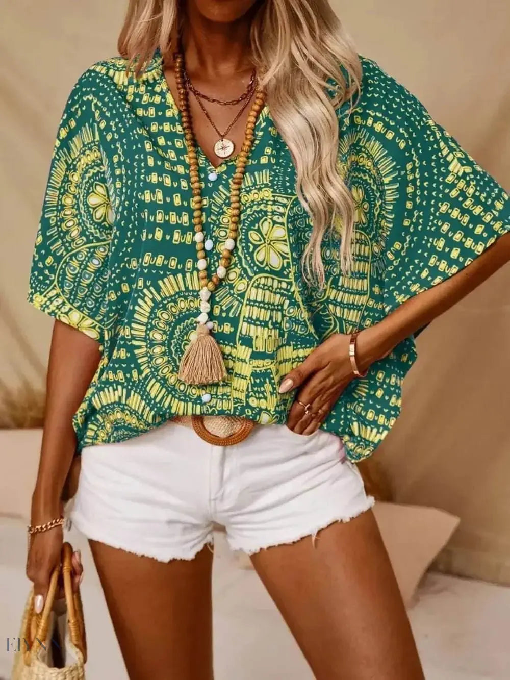 Printed V-Neck Half Sleeve Top for Effortless Style - Perfect Printed V-Neck Top - EBYNN