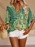 Printed V-Neck Half Sleeve Top for Effortless Style - Perfect Printed V-Neck Top - EBYNN