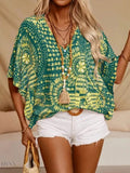 Printed V-Neck Half Sleeve Top for Effortless Style - Perfect Printed V-Neck Top - EBYNN