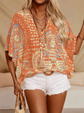 Printed V-Neck Half Sleeve Top for Effortless Style - Perfect Printed V-Neck Top - EBYNN