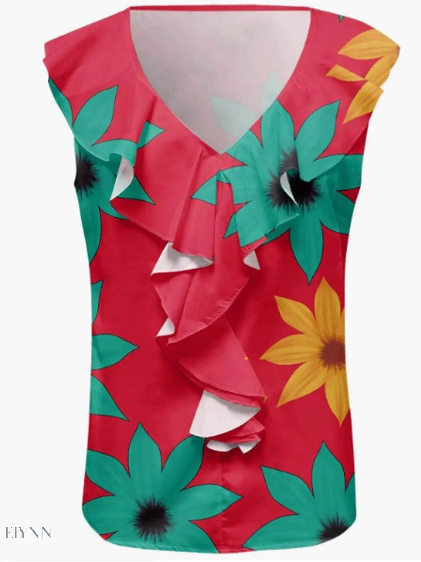 Ruffled V-Neck Tank Top - Stylish & Comfortable - EBYNN