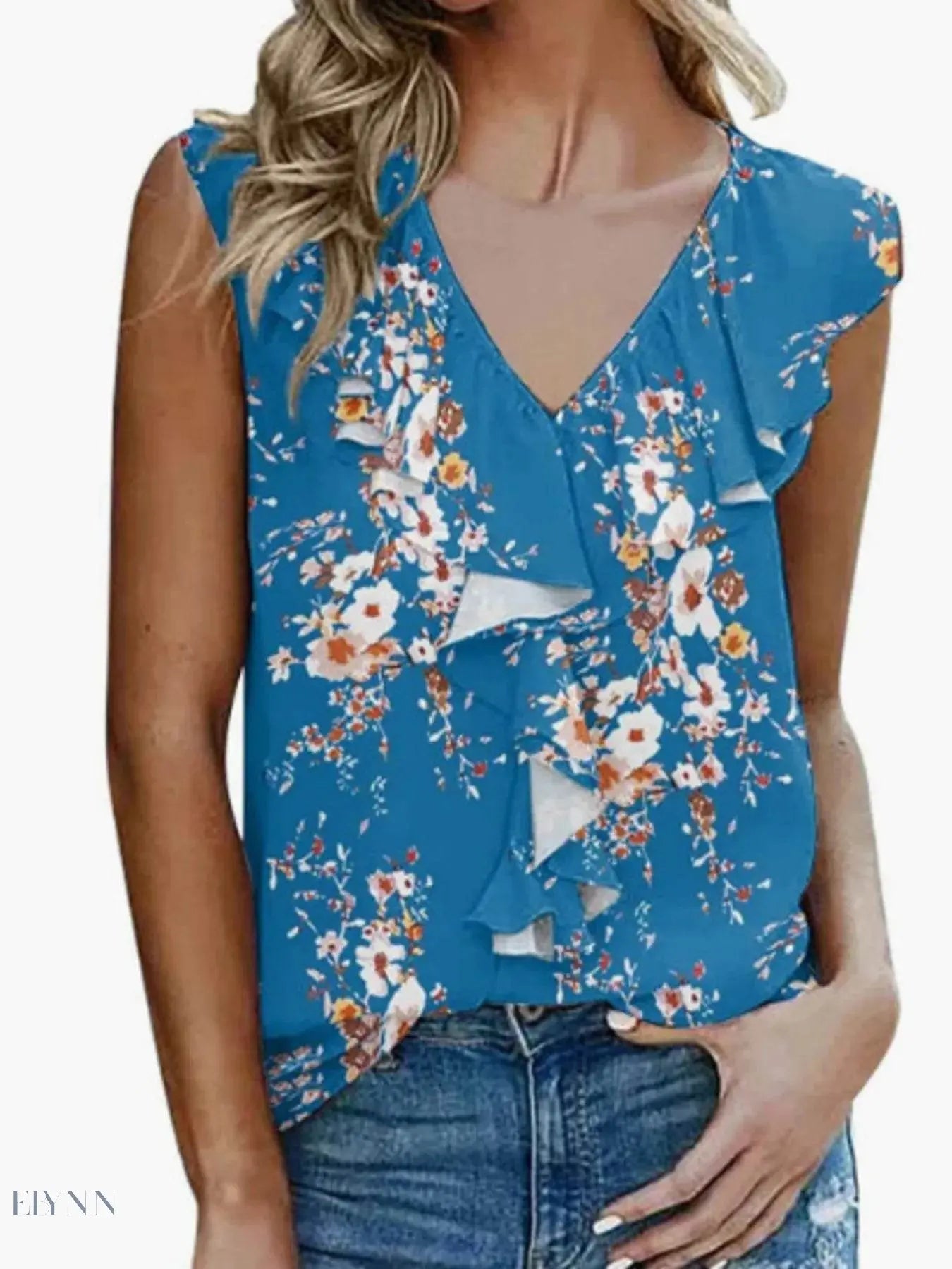 Ruffled V-Neck Tank Top - Stylish & Comfortable - EBYNN