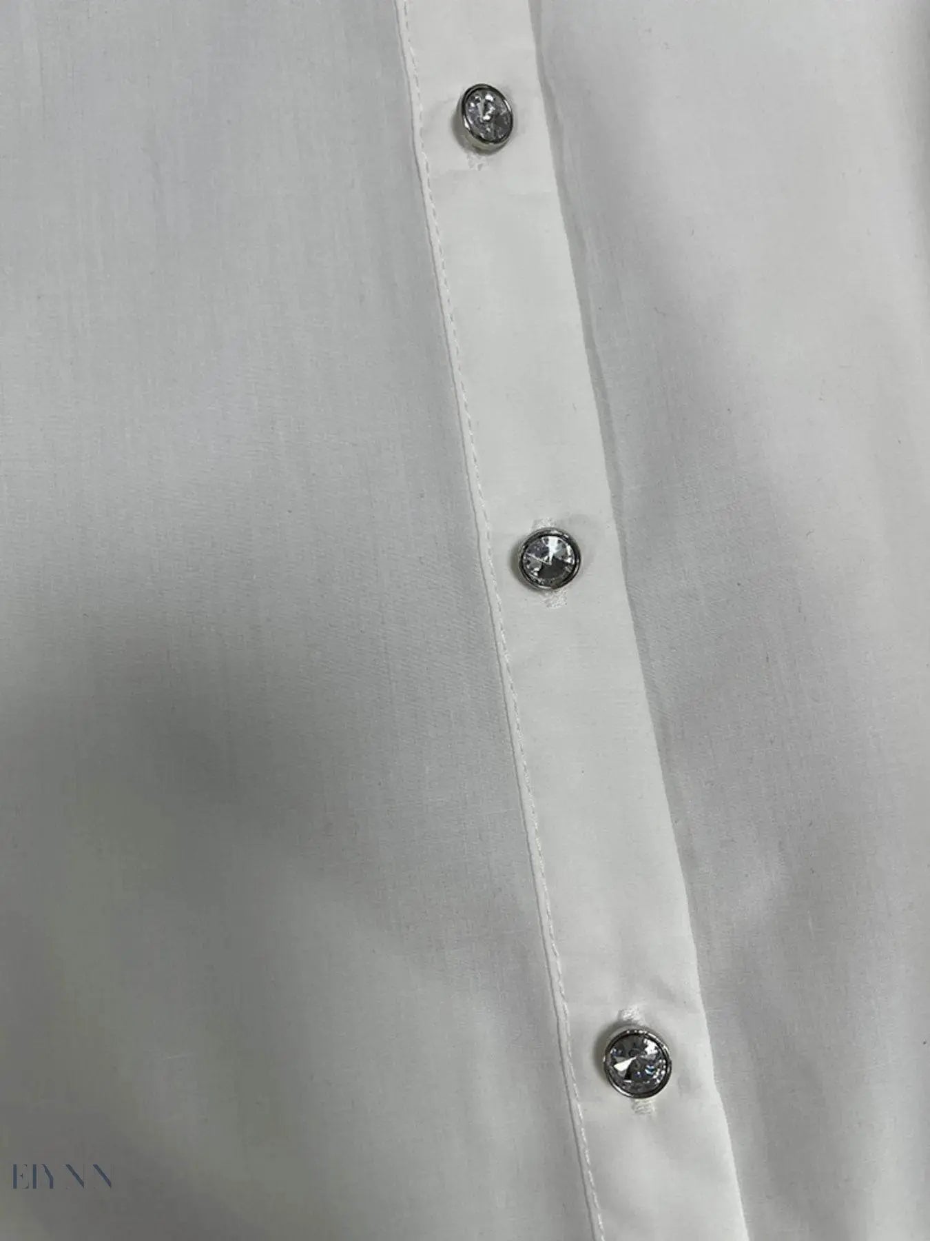 Puff Sleeve Shirt with Rhinestones and Button-Up Detail - EBYNN