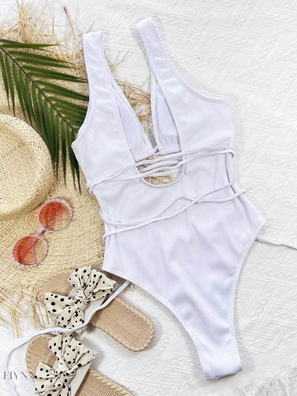 Ribbed Lace-Up One-Piece Swimsuit - EBYNN