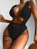 Ribbed Lace-Up One-Piece Swimsuit - EBYNN