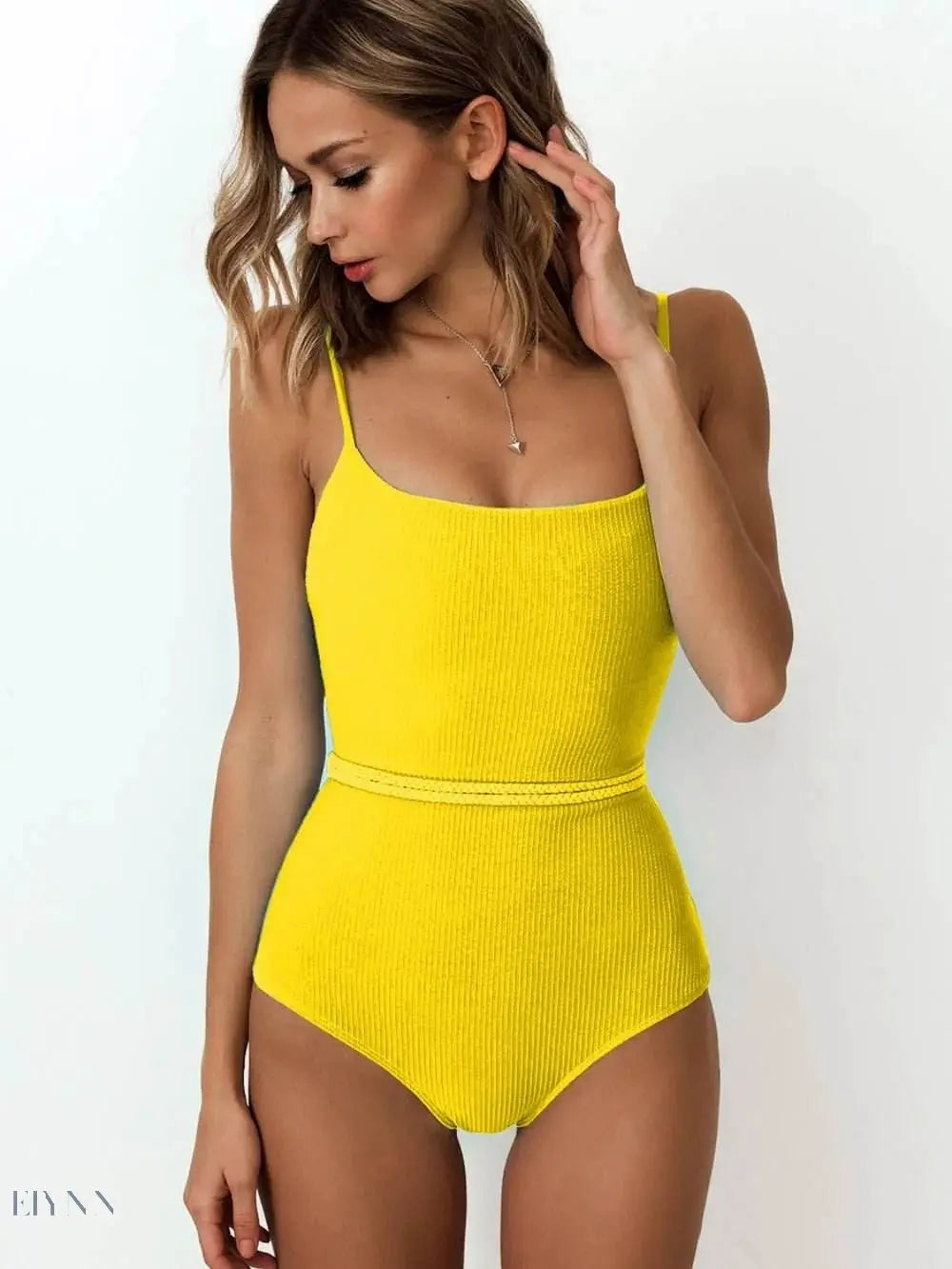 Ribbed Tie Waist One-Piece Swimsuit - EBYNN