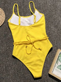 Ribbed Tie Waist One-Piece Swimsuit - EBYNN