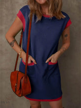 Round Neck Cap Sleeve Mini Dress with Pockets - EBYNN