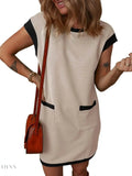 Round Neck Cap Sleeve Mini Dress with Pockets - EBYNN