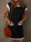 Round Neck Cap Sleeve Mini Dress with Pockets - EBYNN