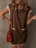 Round Neck Cap Sleeve Mini Dress with Pockets - EBYNN