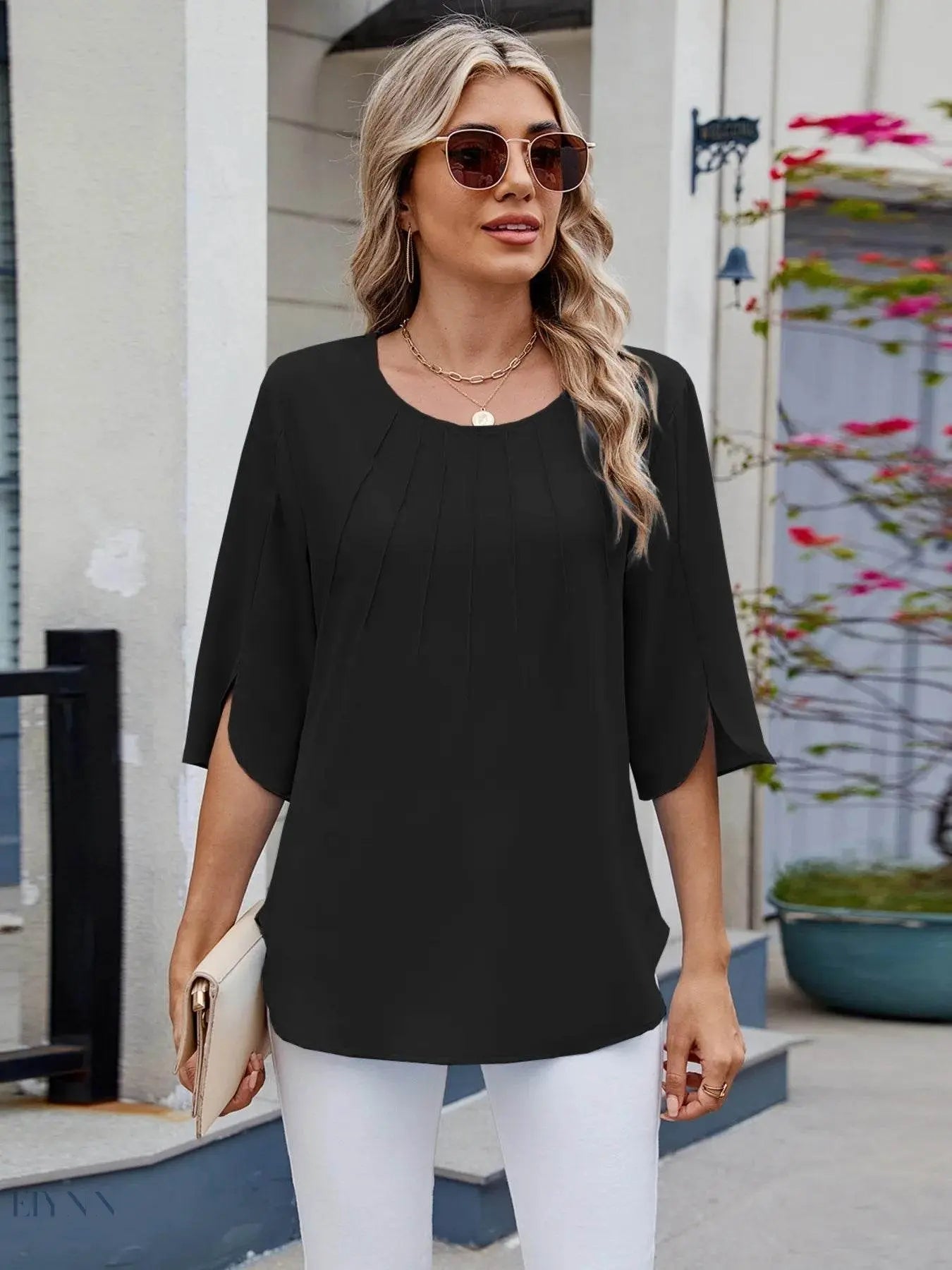 Round Neck Half Sleeve Blouse for Stylish Everyday Wear - EBYNN