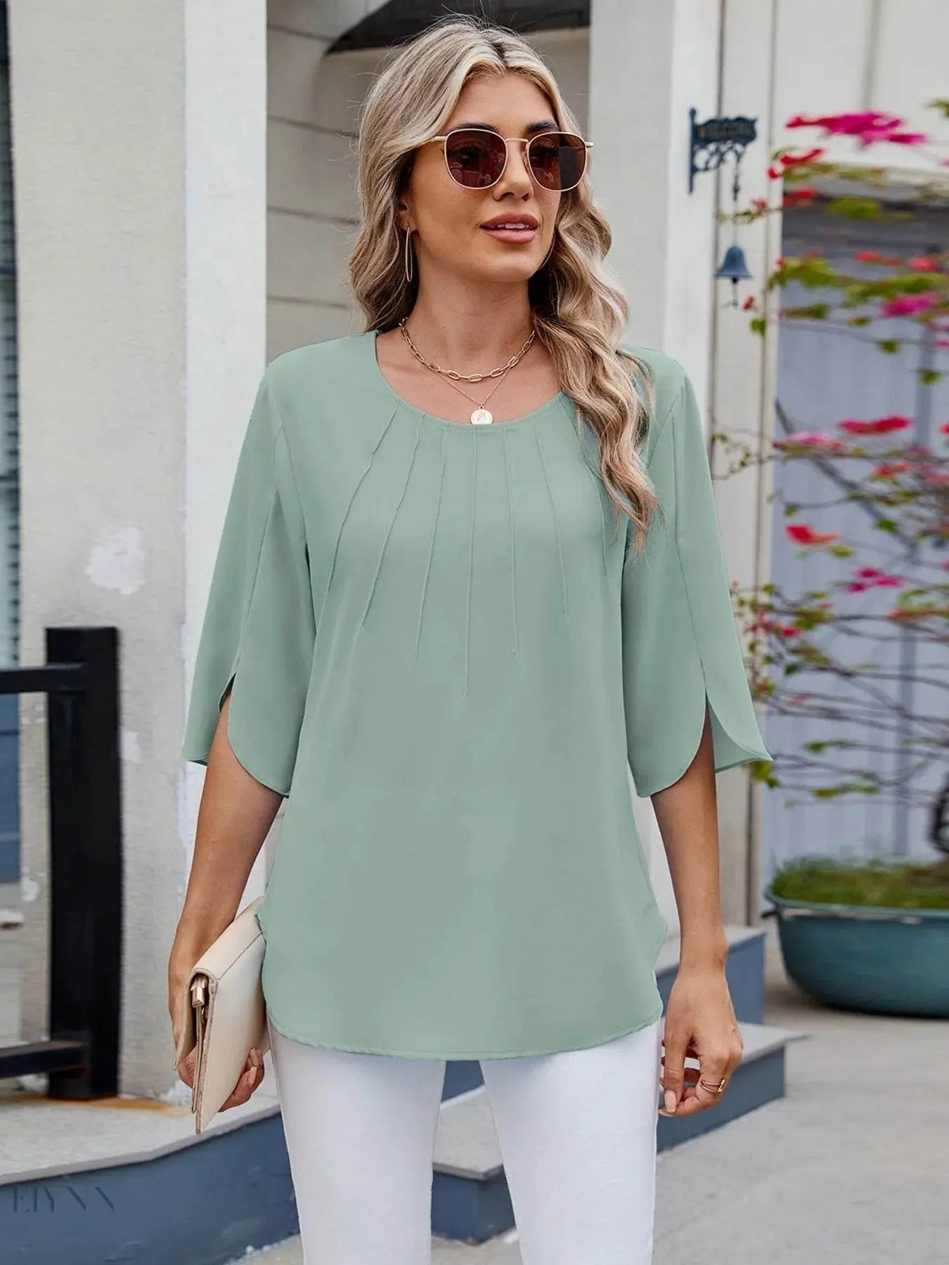 Round Neck Half Sleeve Blouse for Stylish Everyday Wear - EBYNN